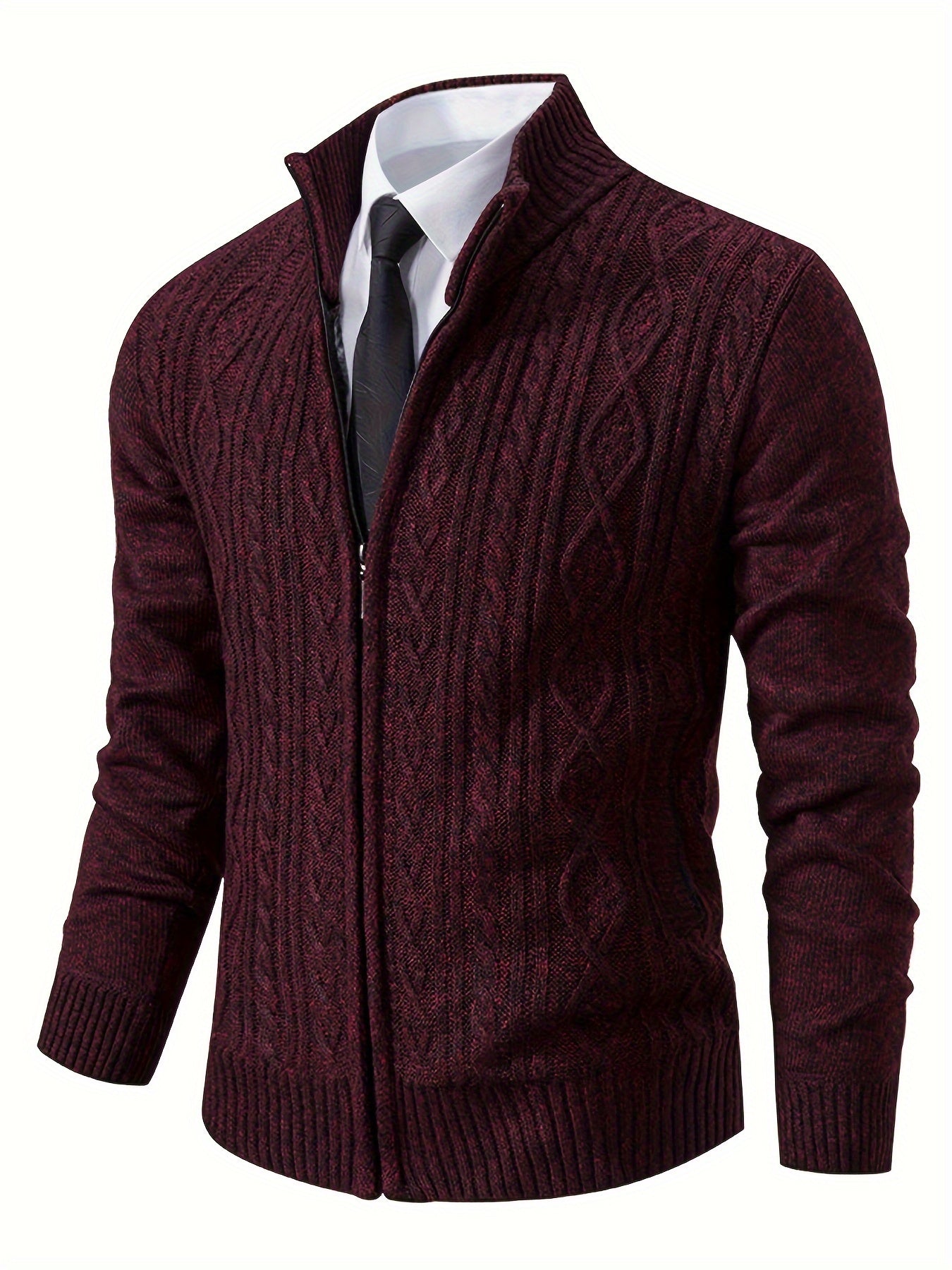 Knit Cardigan | Warm | High Neck | Zip Up Cardigan | Men's Cardigan-Fashion Nora