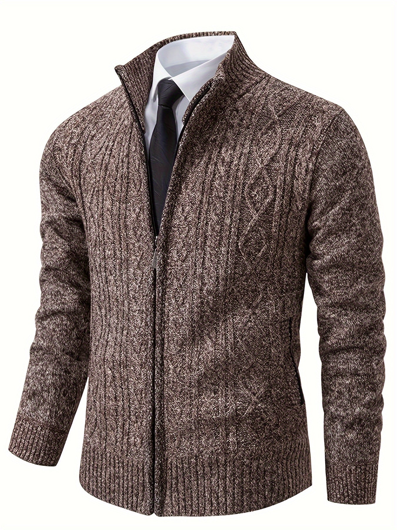 Knit Cardigan | Warm | High Neck | Zip Up Cardigan | Men's Cardigan-Fashion Nora