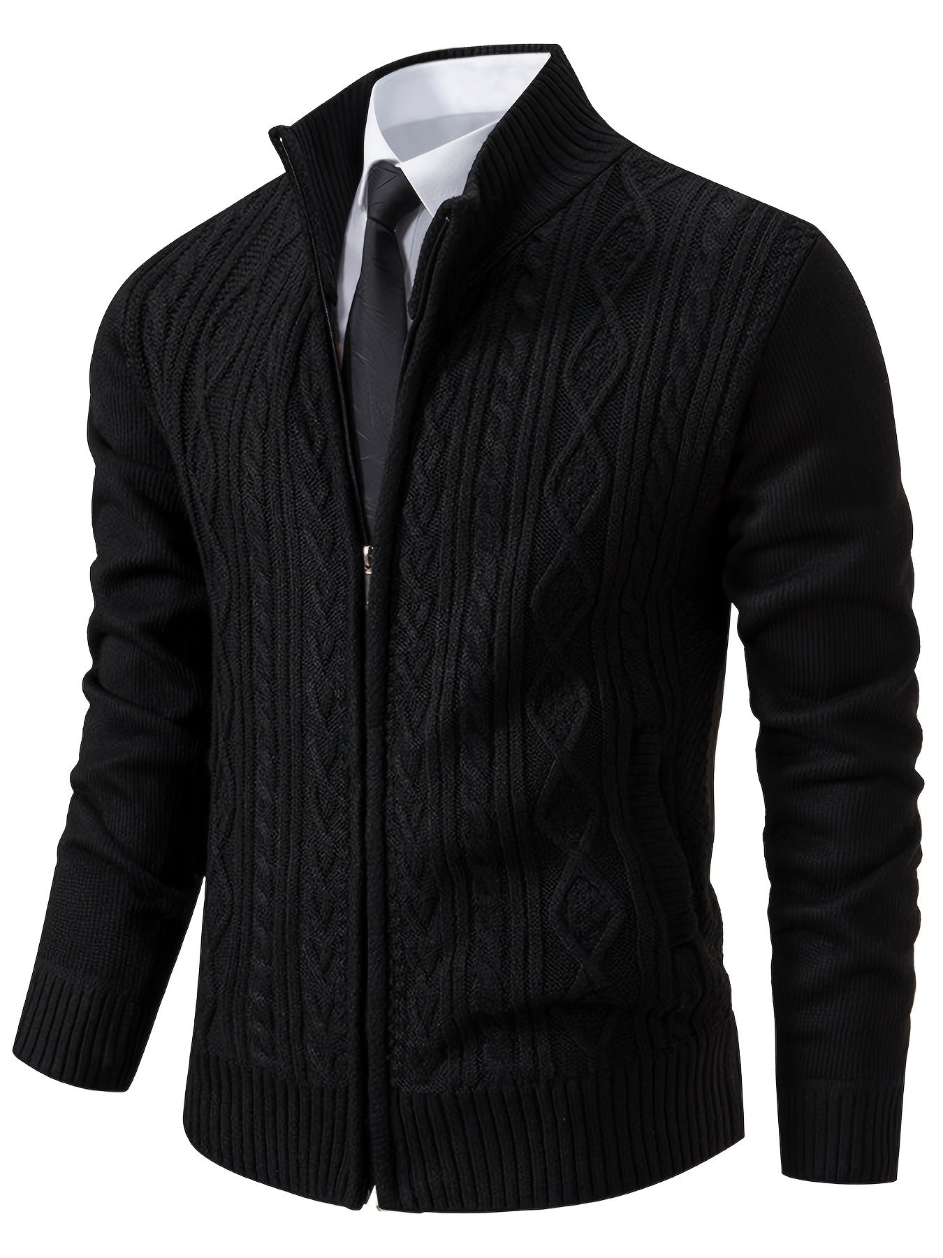 Knit Cardigan | Warm | High Neck | Zip Up Cardigan | Men's Cardigan-Fashion Nora