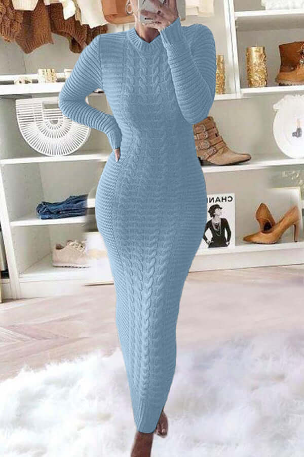 Knit Maxi Dress - Long Sleeve - Bodycon - Jumper Maxi Dress - Women's Knitwear-Fashion Nora
