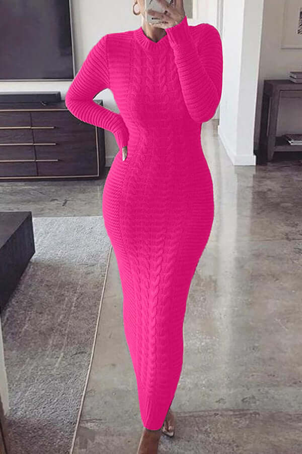 Knit Maxi Dress - Long Sleeve - Bodycon - Jumper Maxi Dress - Women's Knitwear-Fashion Nora