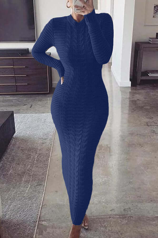 Knit Maxi Dress - Long Sleeve - Bodycon - Jumper Maxi Dress - Women's Knitwear-Fashion Nora