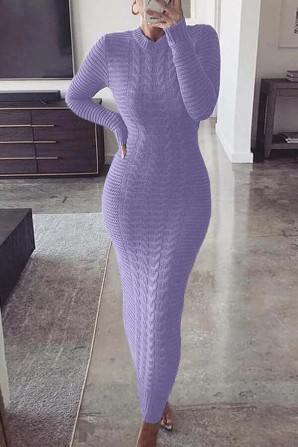 Knit Maxi Dress - Long Sleeve - Bodycon - Jumper Maxi Dress - Women's Knitwear-Fashion Nora