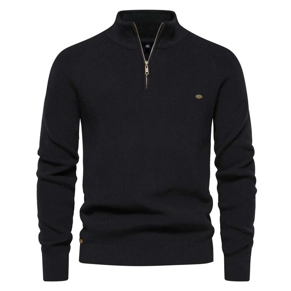 Knit Sweater - Ribbed - Standing Collar - Quarter-Zip Sweater - Men's Jumper-Fashion Nora