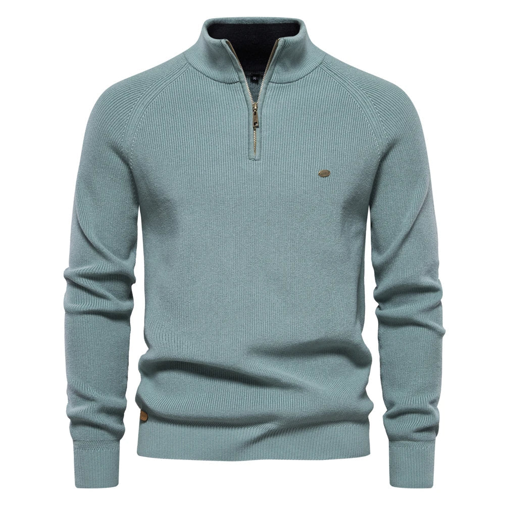 Knit Sweater - Ribbed - Standing Collar - Quarter-Zip Sweater - Men's Jumper-Fashion Nora