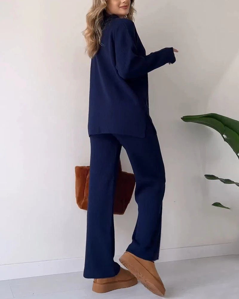 Knitted Co-Ord | Long Sleeve | Ribbed | Knit Lounge Set | Women's Loungewear-Fashion Nora