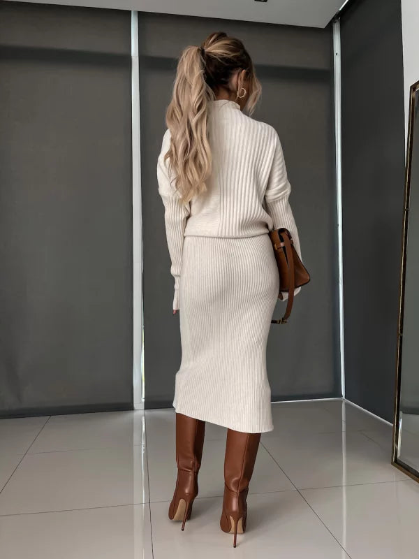 Knitted Co-Ord - Women's Midi Skirt and Knit Sweater Two-Piece Set-Fashion Nora