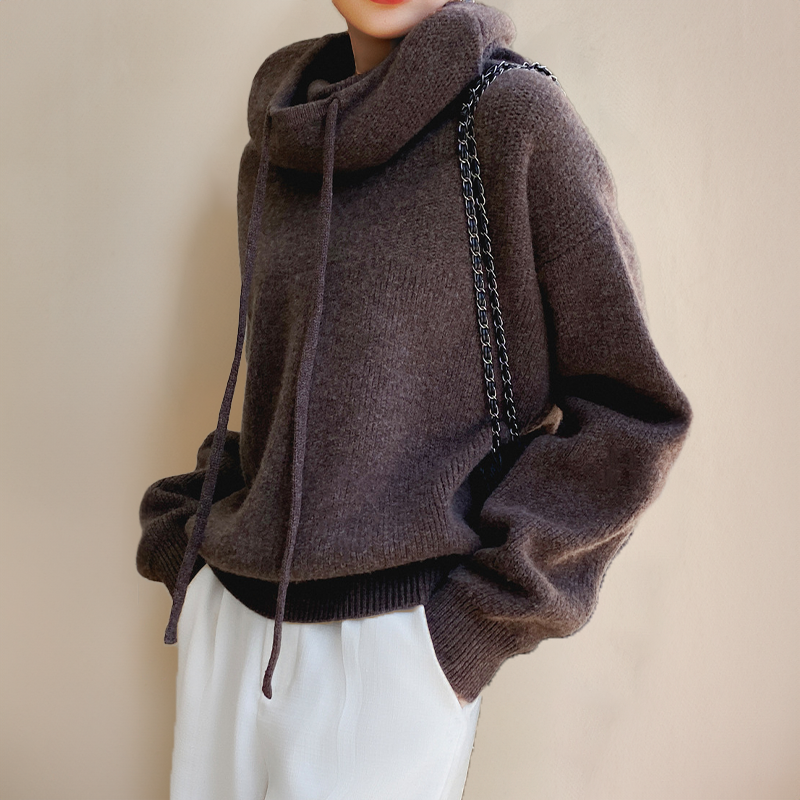 Knitted Sweater | High neck | Oversized | Knit Hoodie | Women's Knitwear-Fashion Nora