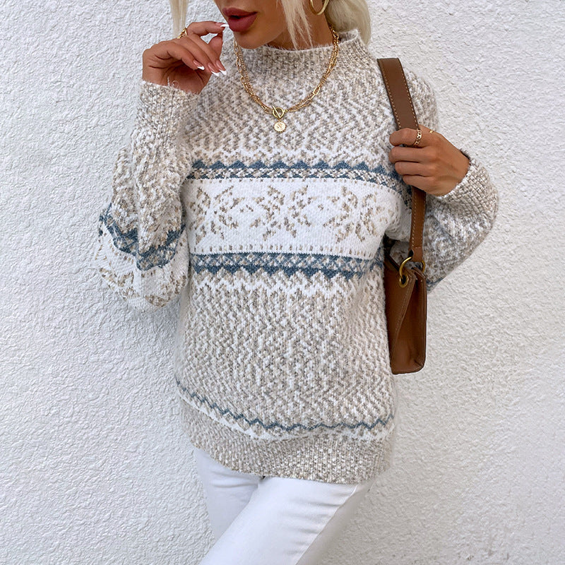 Knitted Sweater | Snowflake | High Neck | Christmas Pullover | Women's Jumper-Fashion Nora