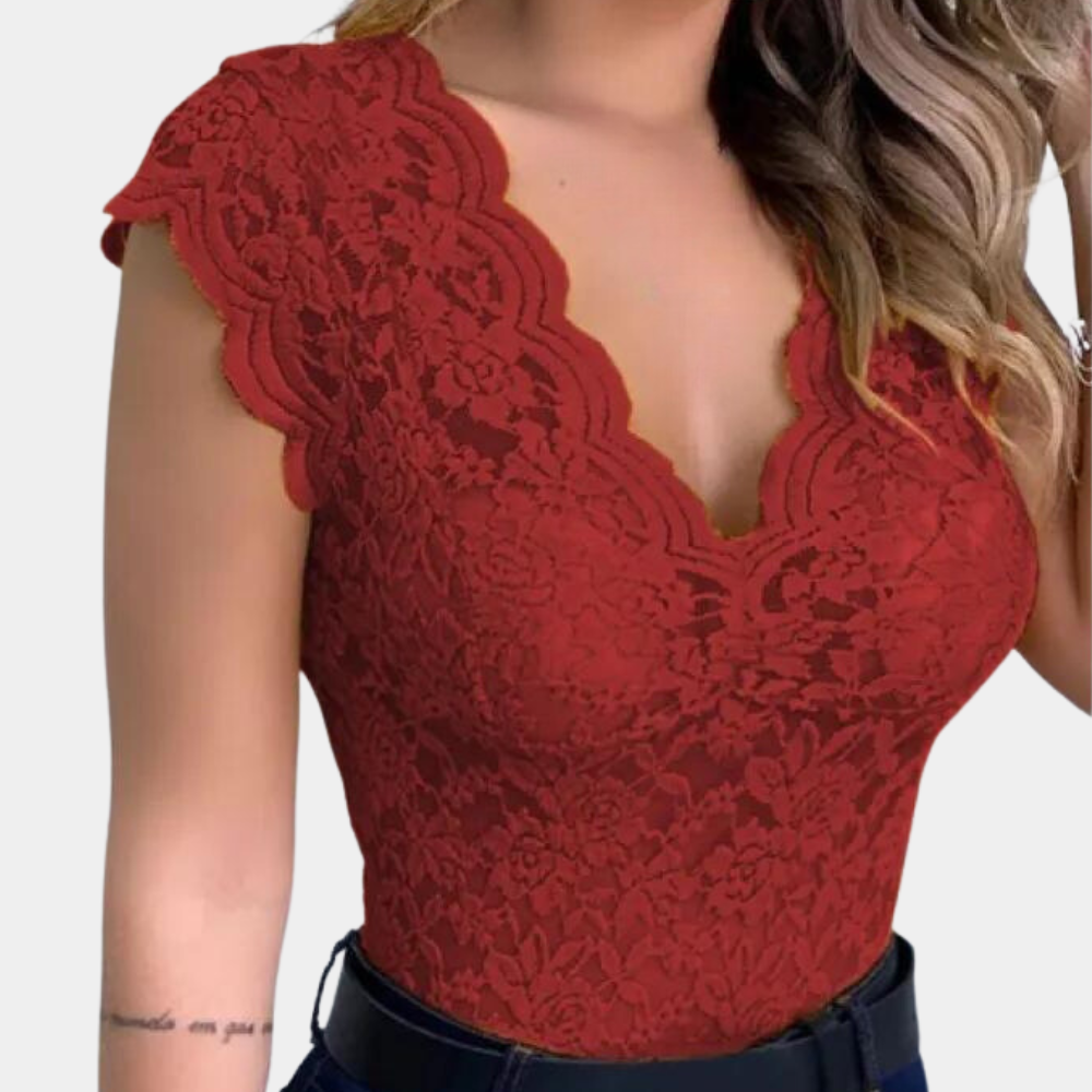Lace Top | Slim Fit | V-Neck | Sleeveless Lace Top | Women's Clothing -Fashion Nora
