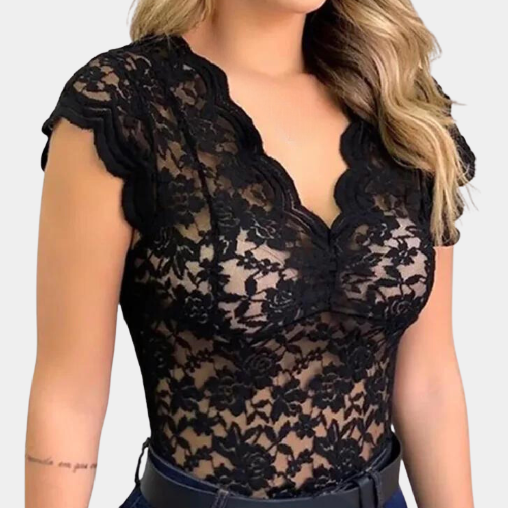 Lace Top | Slim Fit | V-Neck | Sleeveless Lace Top | Women's Clothing -Fashion Nora