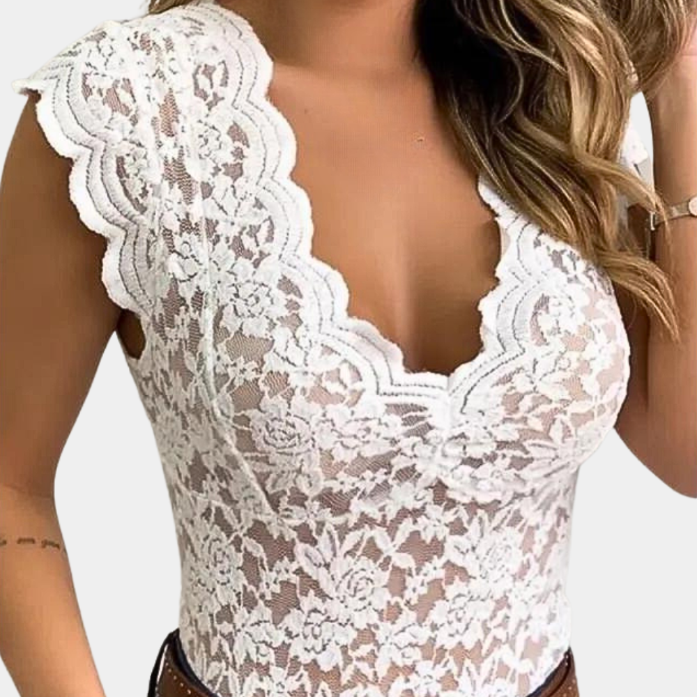 Lace Top | Slim Fit | V-Neck | Sleeveless Lace Top | Women's Clothing -Fashion Nora