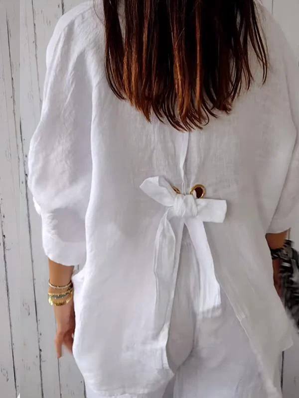 Ladies Linen Shirt - Long Sleeve Cotton Button-Up Shirt for Women-Fashion Nora