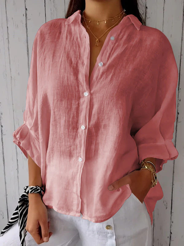 Ladies Linen Shirt - Long Sleeve Cotton Button-Up Shirt for Women-Fashion Nora