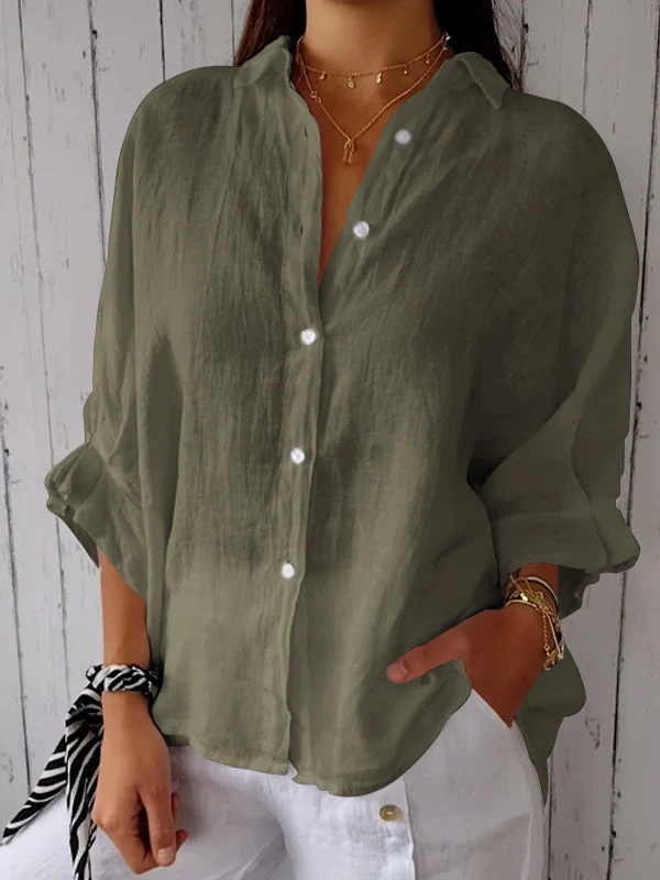 Ladies Linen Shirt - Long Sleeve Cotton Button-Up Shirt for Women-Fashion Nora