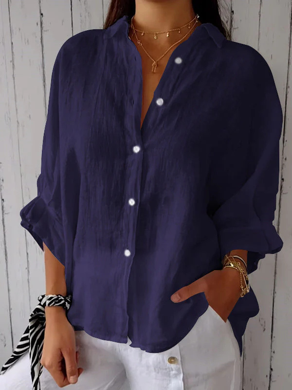 Ladies Linen Shirt - Long Sleeve Cotton Button-Up Shirt for Women-Fashion Nora
