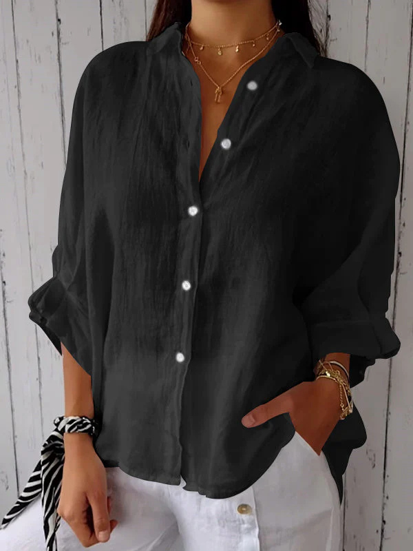 Ladies Linen Shirt - Long Sleeve Cotton Button-Up Shirt for Women-Fashion Nora