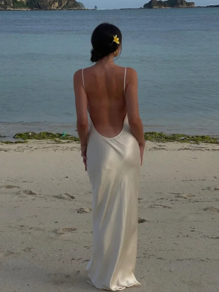 Lillian - Ethereal White Satin Maxi Dress for Occasions Day and Evening-Fashion Nora