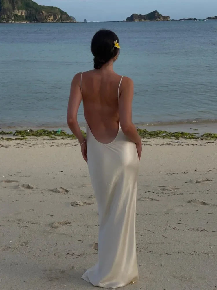Lillian - Ethereal White Satin Maxi Dress for Occasions Day and Evening-Fashion Nora