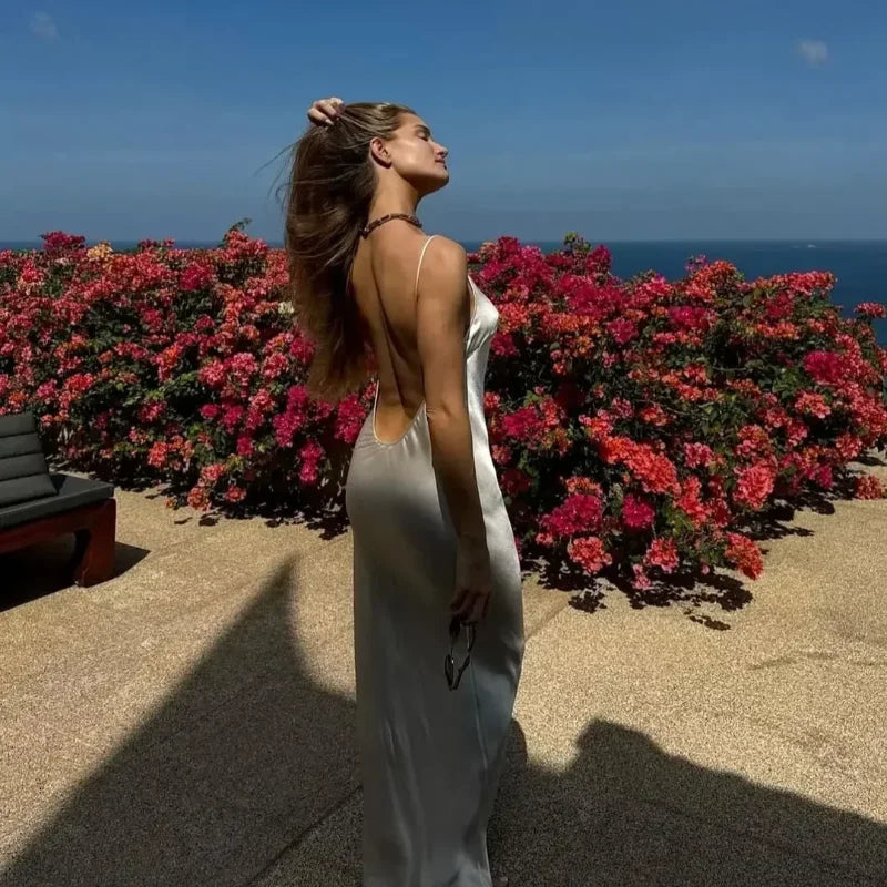Lillian - Ethereal White Satin Maxi Dress for Occasions Day and Evening-Fashion Nora