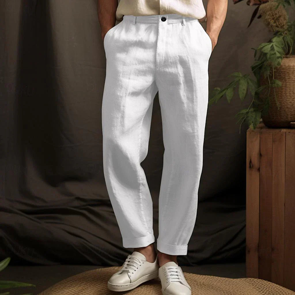 Linen Pants | Lightweight | Straight Leg | Loose Fit Pants | Men's Pants-Fashion Nora