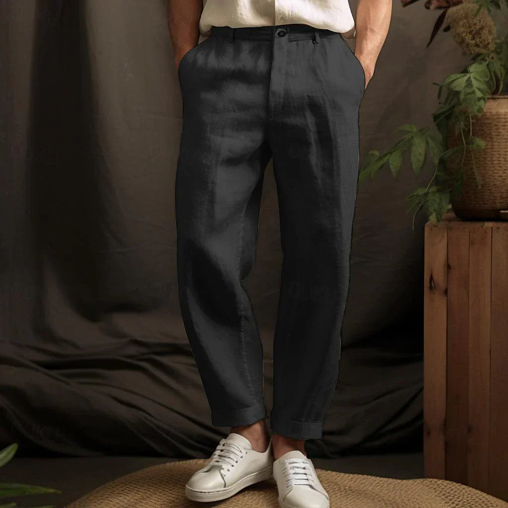 Linen Pants | Lightweight | Straight Leg | Loose Fit Pants | Men's Pants-Fashion Nora