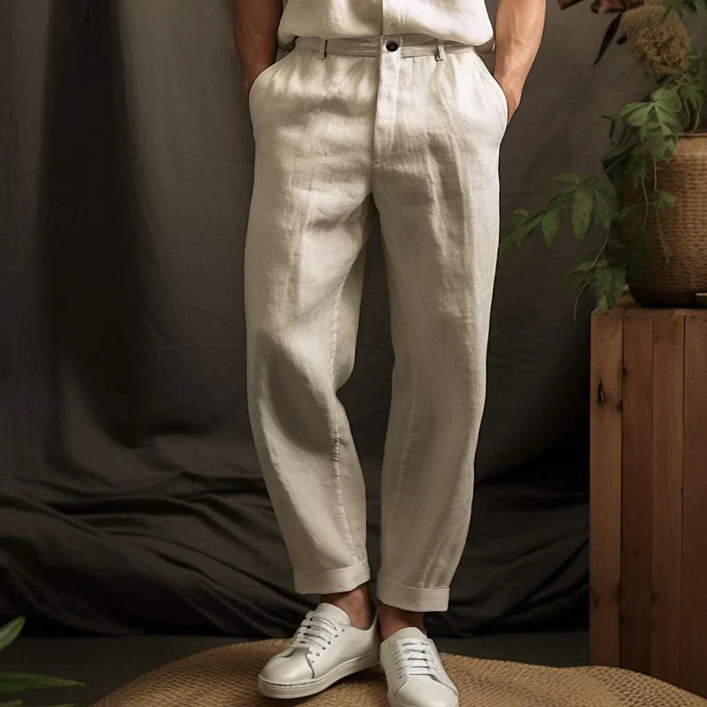 Linen Pants | Lightweight | Straight Leg | Loose Fit Pants | Men's Pants-Fashion Nora