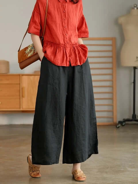 Linen Pants - Loose Fit - Elastic Waist - Summer Pants - Women's Trousers-Fashion Nora