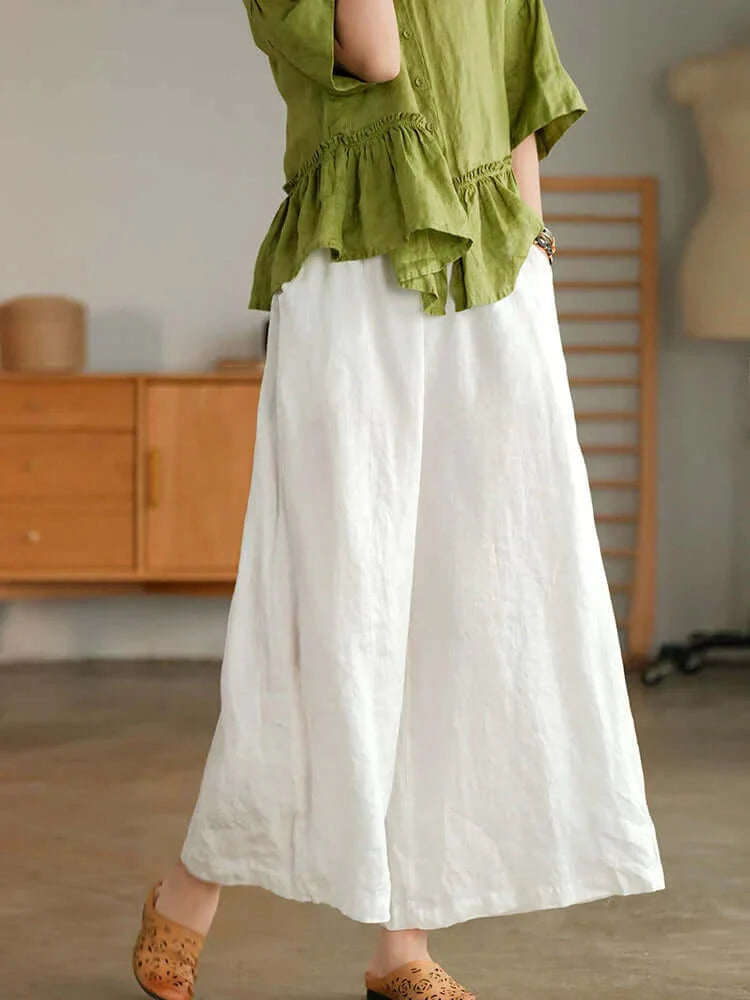 Linen Pants - Loose Fit - Elastic Waist - Summer Pants - Women's Trousers-Fashion Nora