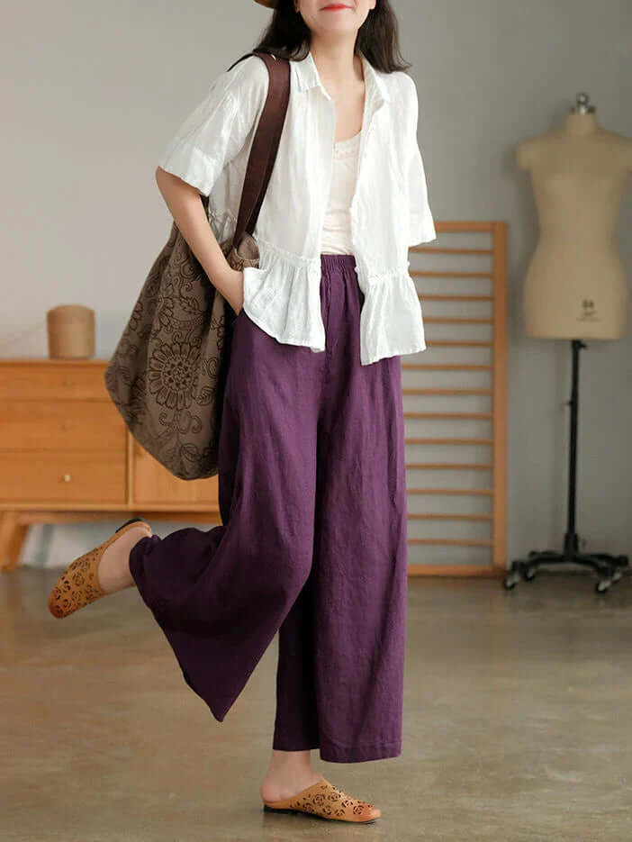 Linen Pants - Loose Fit - Elastic Waist - Summer Pants - Women's Trousers-Fashion Nora
