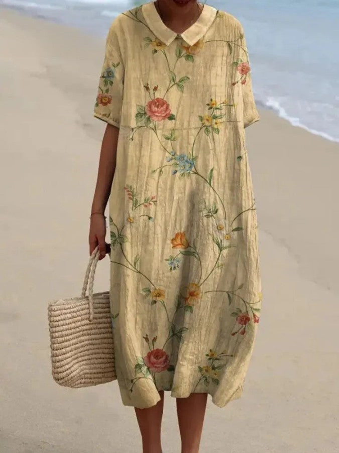 Linen Top - Cotton - Floral - Linen Dress - Women's Linen Clothes-Fashion Nora