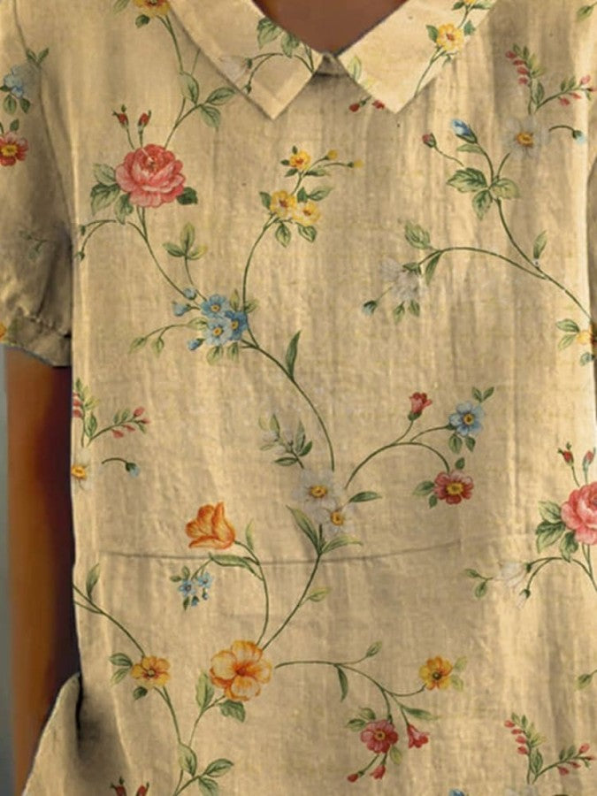 Linen Top - Cotton - Floral - Linen Dress - Women's Linen Clothes-Fashion Nora