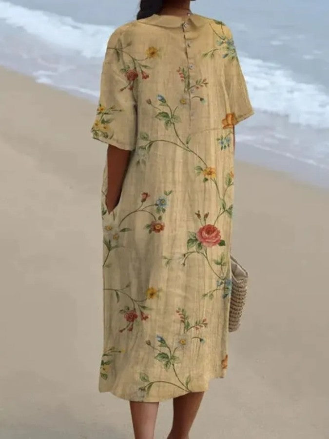 Linen Top - Cotton - Floral - Linen Dress - Women's Linen Clothes-Fashion Nora