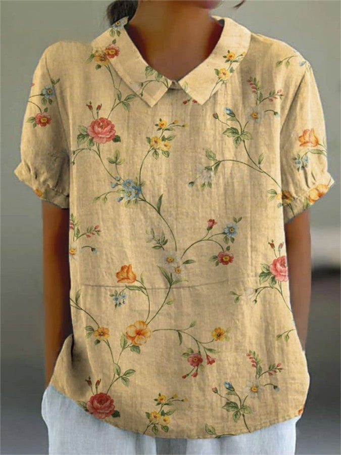 Linen Top - Cotton - Floral - Linen Dress - Women's Linen Clothes-Fashion Nora