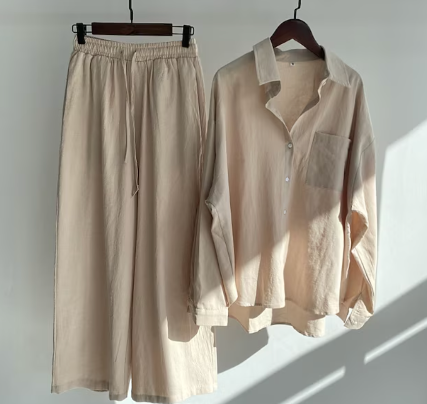 Linen Two-Piece Set - Lightweight - Wide Leg - Linen Co-Ord - Women's Summer Clothes-Fashion Nora