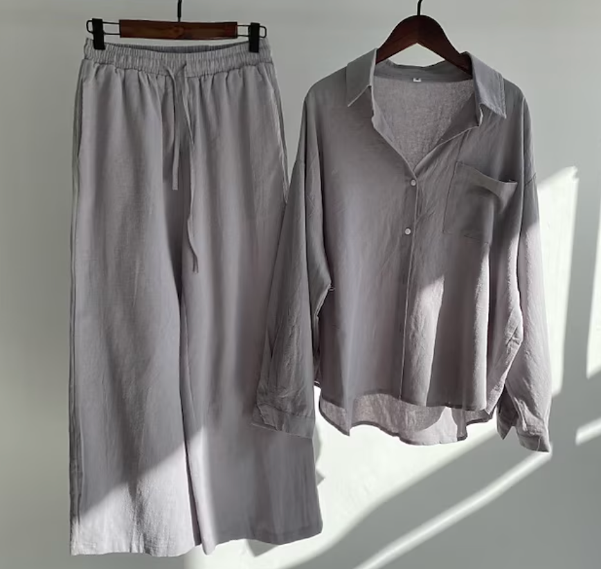 Linen Two-Piece Set - Lightweight - Wide Leg - Linen Co-Ord - Women's Summer Clothes-Fashion Nora