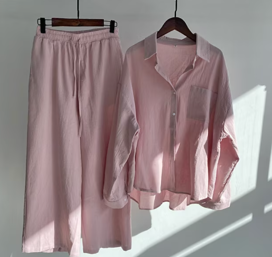 Linen Two-Piece Set - Lightweight - Wide Leg - Linen Co-Ord - Women's Summer Clothes-Fashion Nora