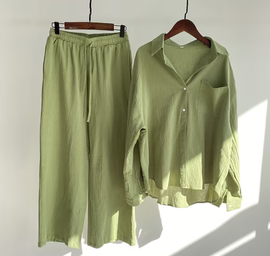 Linen Two-Piece Set - Lightweight - Wide Leg - Linen Co-Ord - Women's Summer Clothes-Fashion Nora
