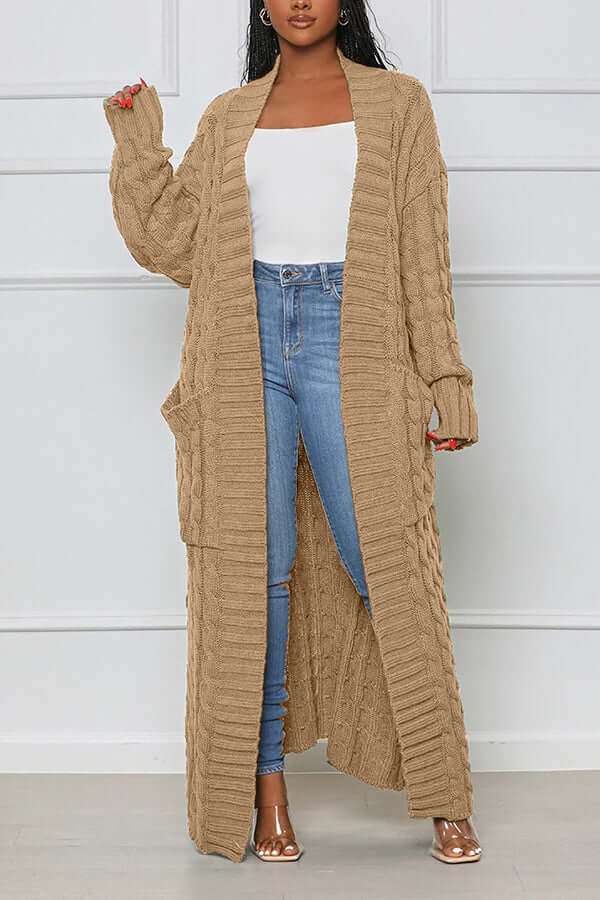 Long Cardigan | Open Front | Pocket | Knitted Cardigan | Long Cardigans for Women-Fashion Nora