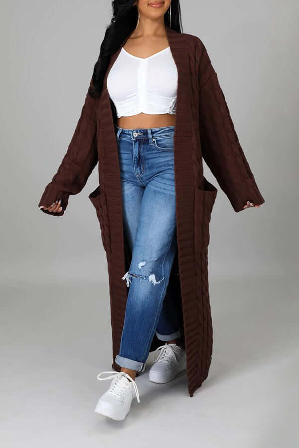Long Cardigan | Open Front | Pocket | Knitted Cardigan | Long Cardigans for Women-Fashion Nora