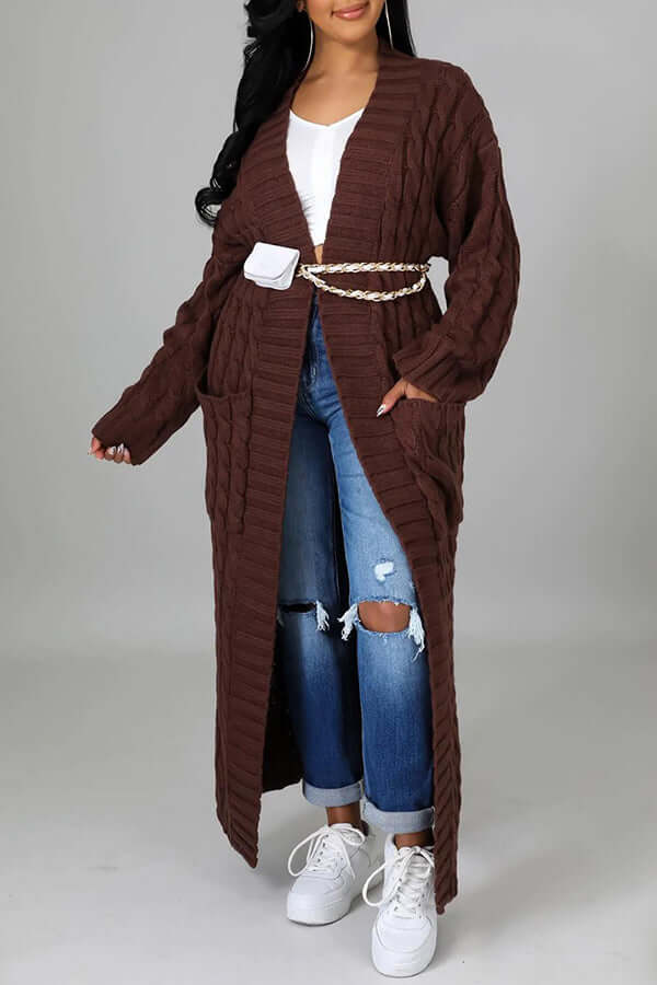 Long Cardigan | Open Front | Pocket | Knitted Cardigan | Long Cardigans for Women-Fashion Nora