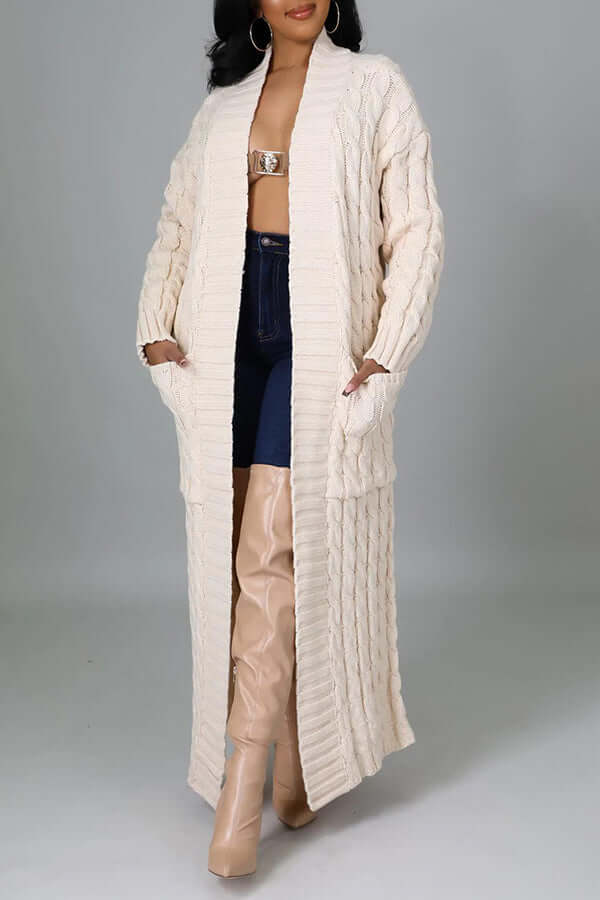 Long Cardigan | Open Front | Pocket | Knitted Cardigan | Long Cardigans for Women-Fashion Nora
