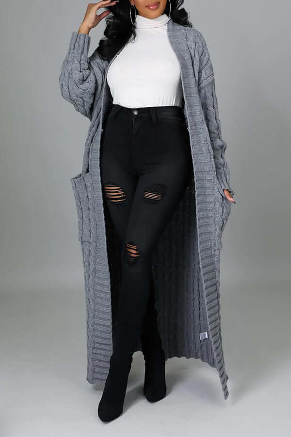 Long Cardigan | Open Front | Pocket | Knitted Cardigan | Long Cardigans for Women-Fashion Nora