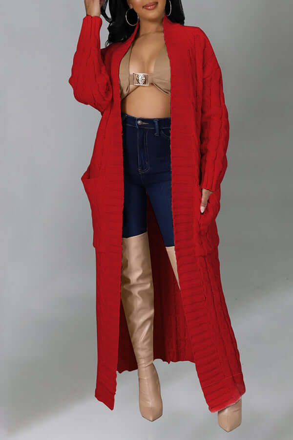 Long Cardigan | Open Front | Pocket | Knitted Cardigan | Long Cardigans for Women-Fashion Nora