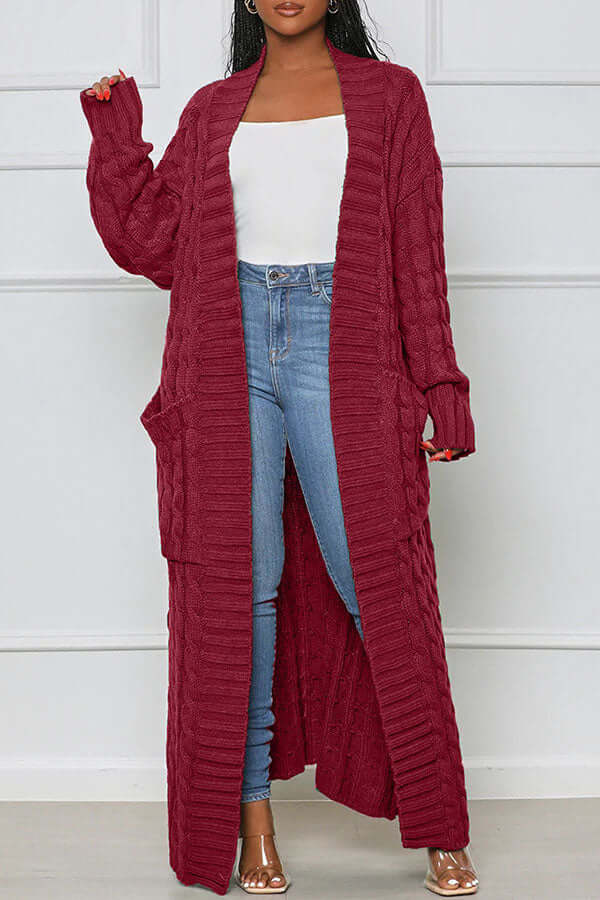 Long Cardigan | Open Front | Pocket | Knitted Cardigan | Long Cardigans for Women-Fashion Nora