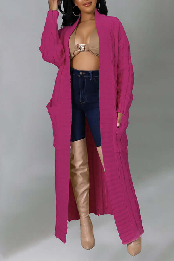 Long Cardigan | Open Front | Pocket | Knitted Cardigan | Long Cardigans for Women-Fashion Nora