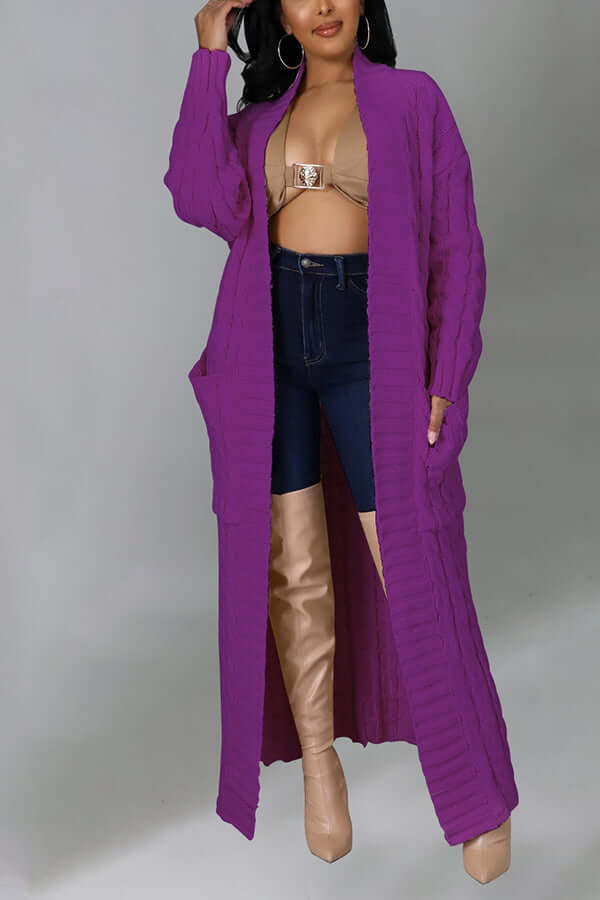 Long Cardigan | Open Front | Pocket | Knitted Cardigan | Long Cardigans for Women-Fashion Nora