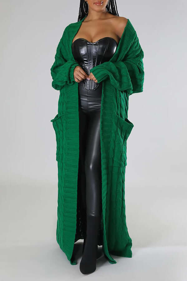 Long Cardigan | Open Front | Pocket | Knitted Cardigan | Long Cardigans for Women-Fashion Nora