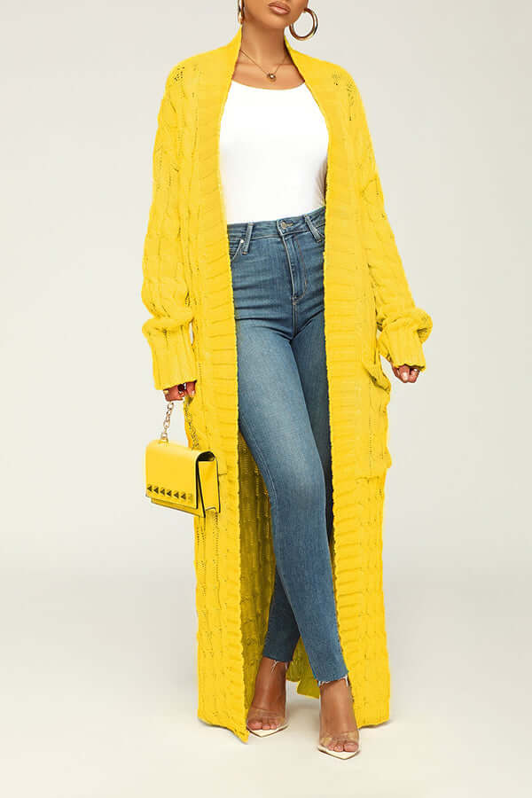 Long Cardigan | Open Front | Pocket | Knitted Cardigan | Long Cardigans for Women-Fashion Nora
