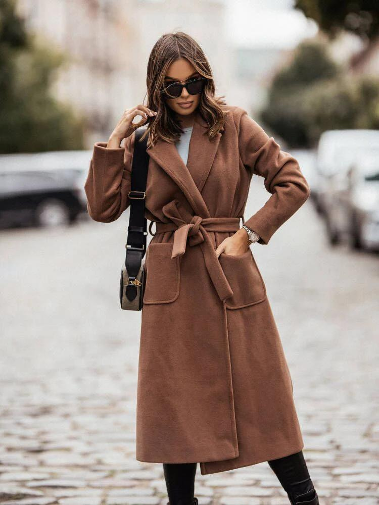 Long Coat Women s Classic Belted Woolen Winter Coat Fashion Nora